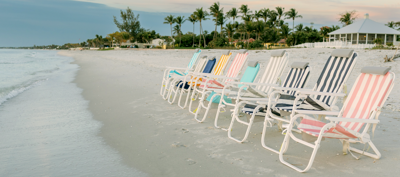 line up of colorful chairs